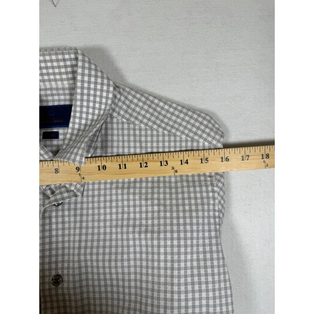 David Donahue Mens Trim Fit Gingham Dress Shirt Grey White 15.5 32/33 Cotton - Picture 9 of 12